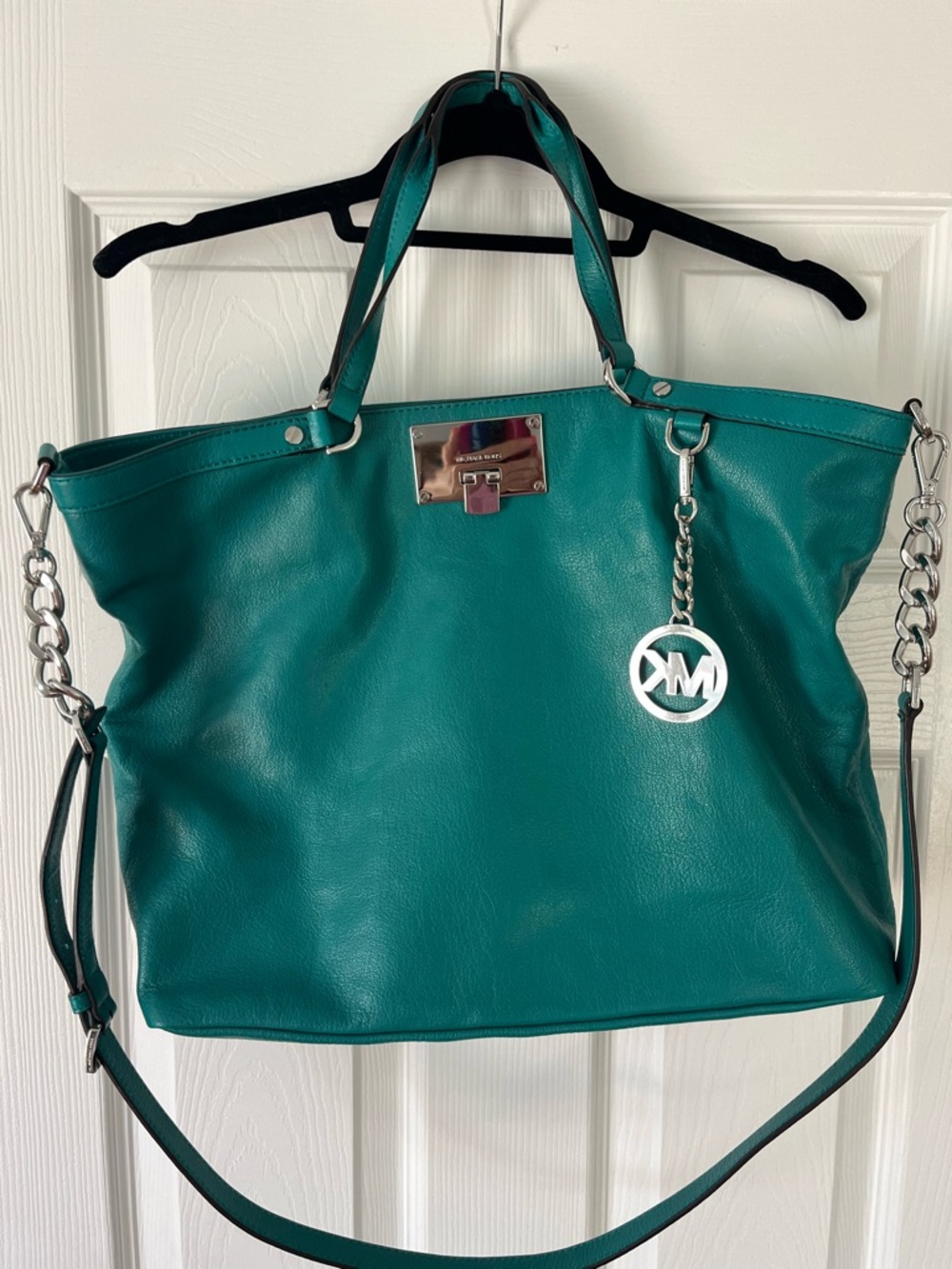 Michael Kors Teal Green Leather Tote with MK Charm
